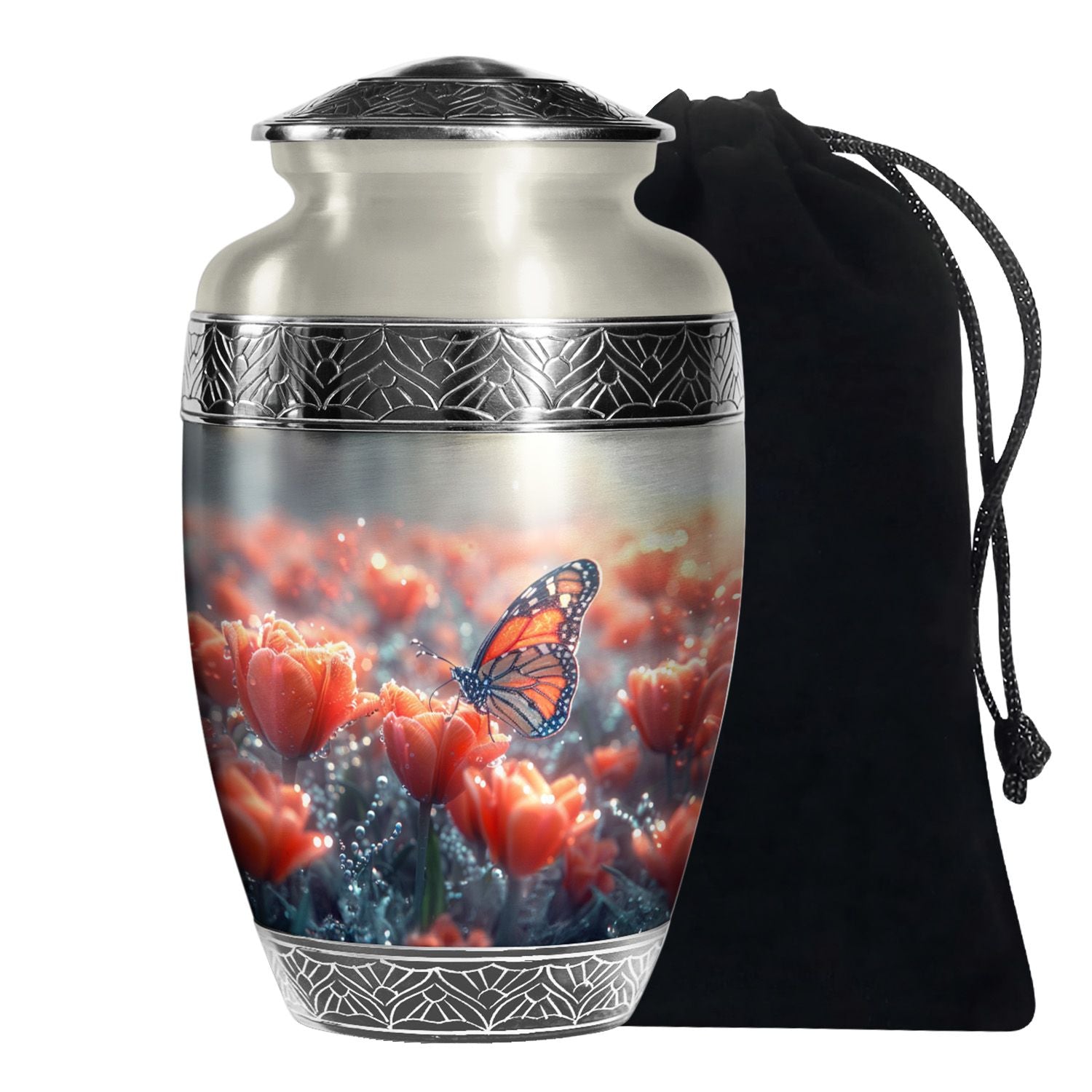 Monarch Butterfly Urn for Adult Ashes – Orange Floral Cremation Urn