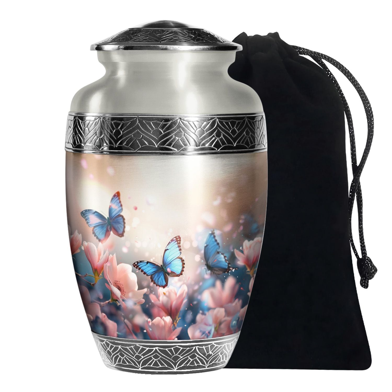 Blue Butterfly Urn for Ashes – Pink Floral Memorial Urn