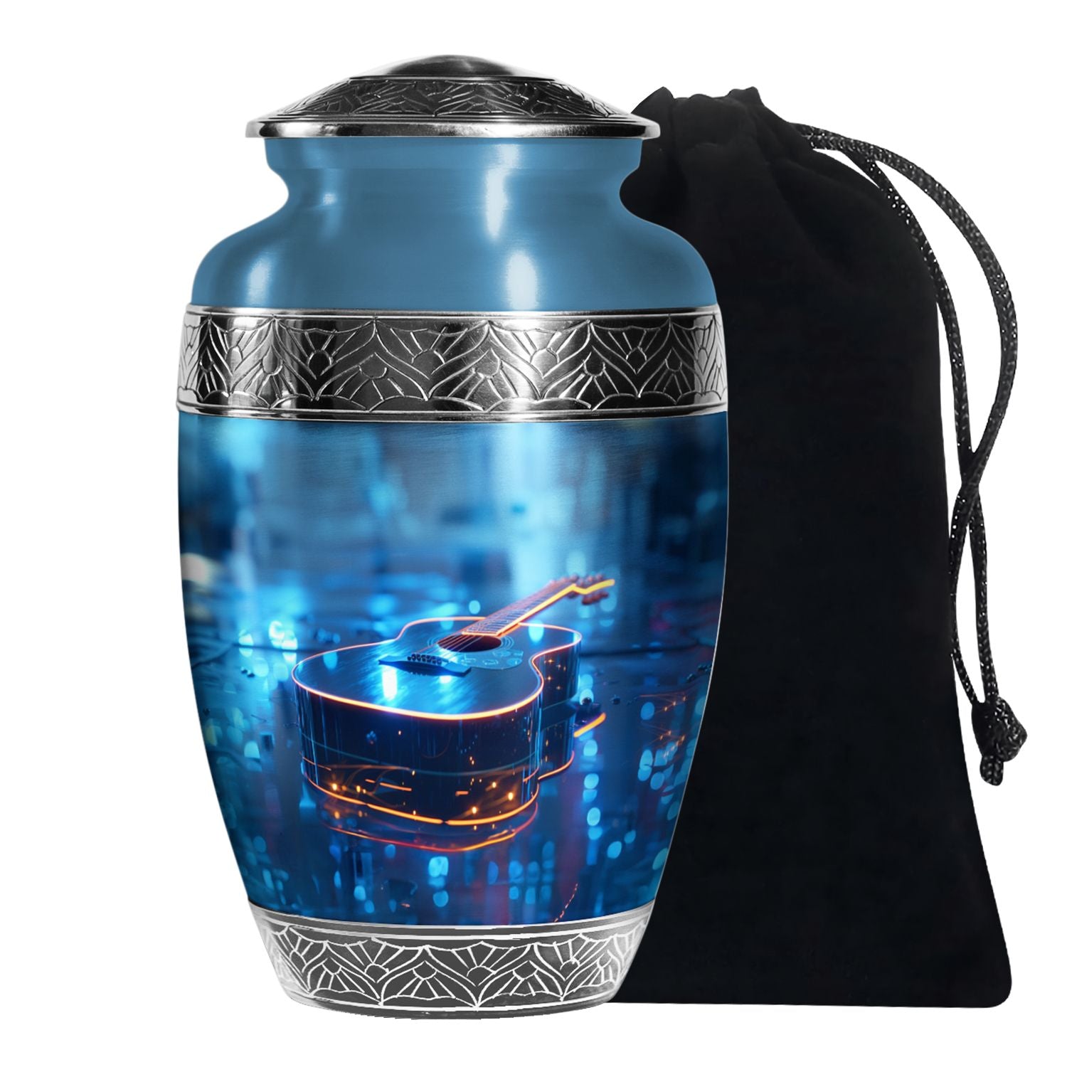 Blue Guitar Urn for Human Ashes – Neon Blue Decorative Urn Keepsake