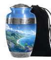 Ocean Waves Cremation Urn For Burial – Blue Sea Waves Beach Memorial Urn