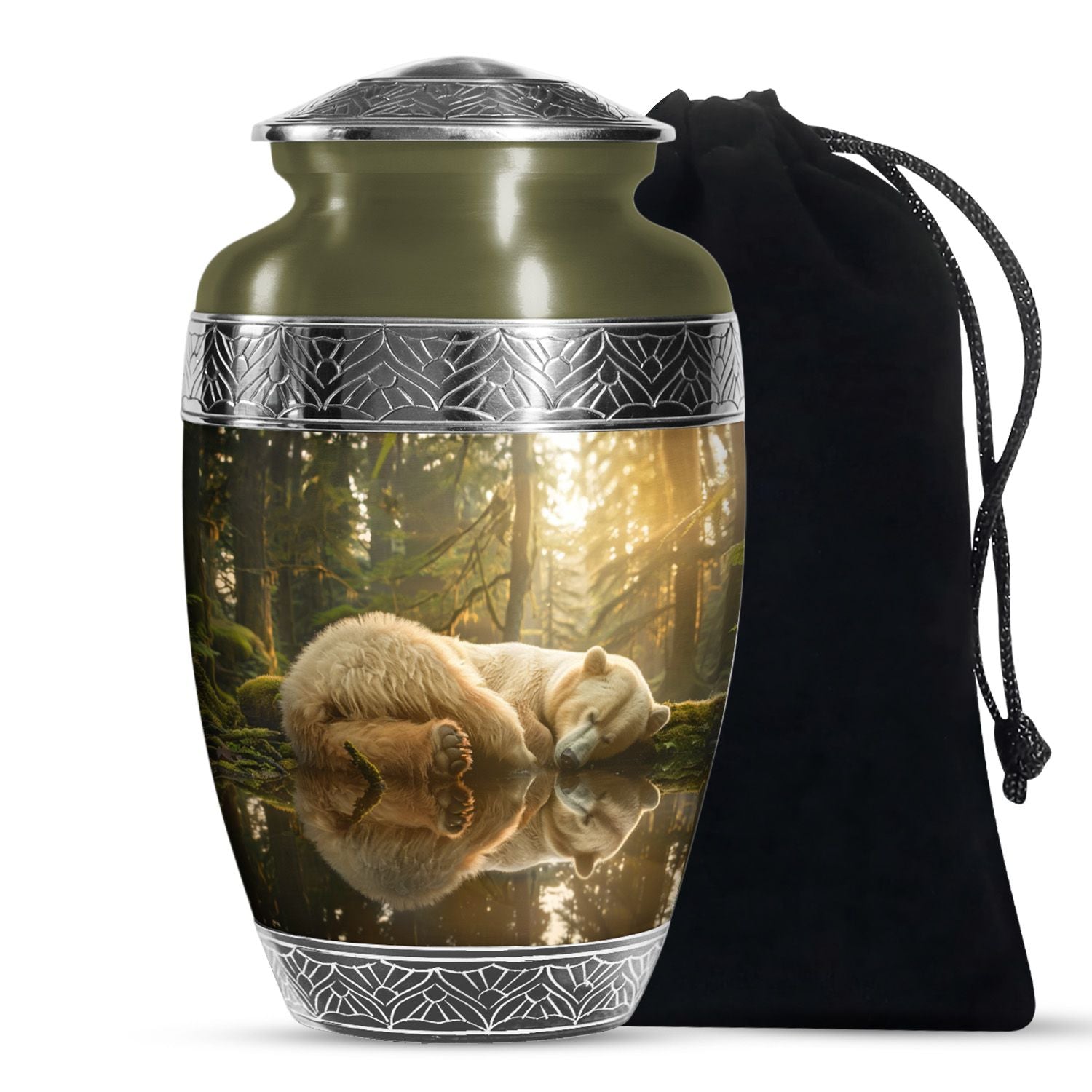 Bear Cremation Urn – Polar Bear Sunset Memorial Funeral Urn For Men