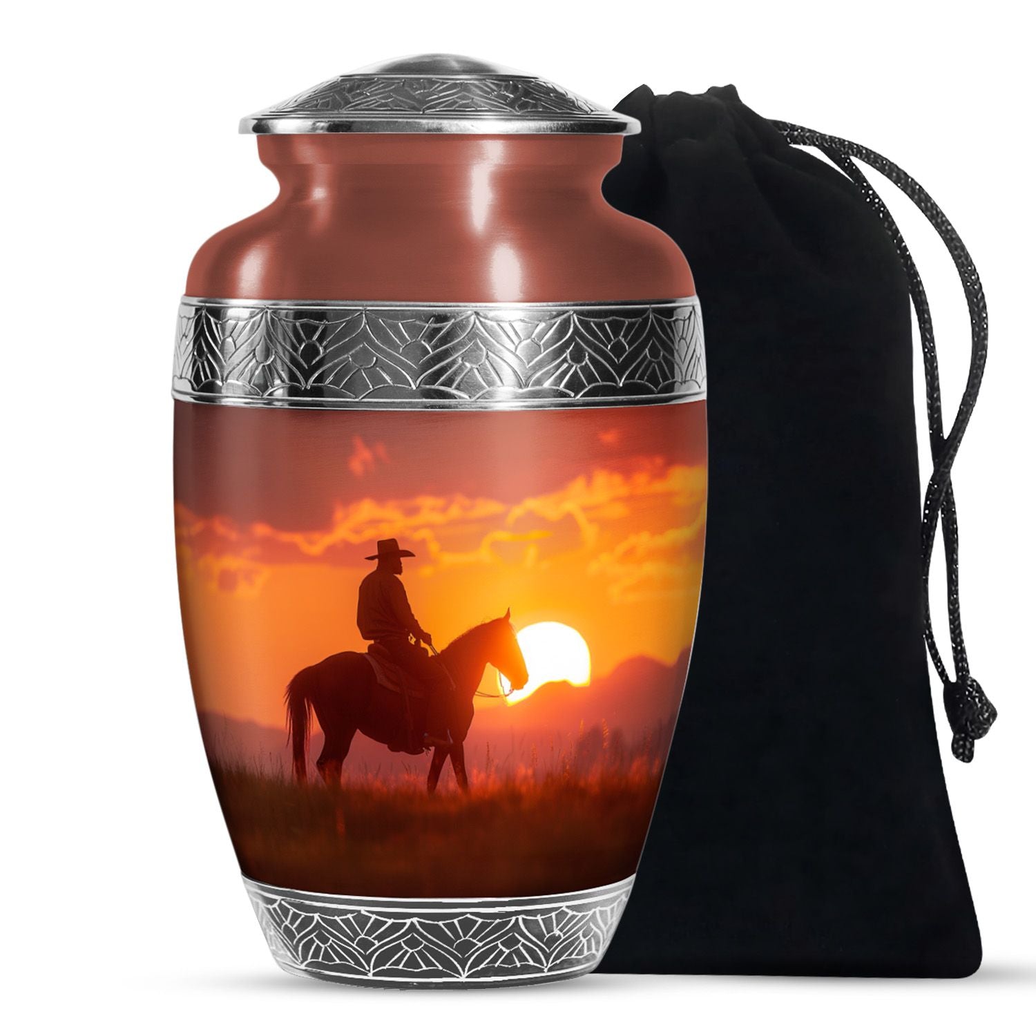Cowboy Sunset Cremation Urn For Funeral – Western Horseback Memorial Urn