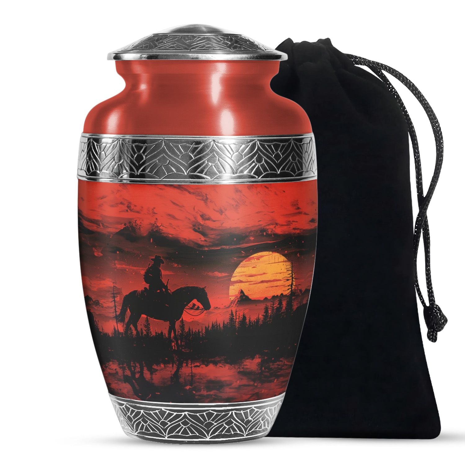 Large Cowboy Cremation Urn for Adult Ashes - Red Cowboy Cremation Keepsakes For Ashes