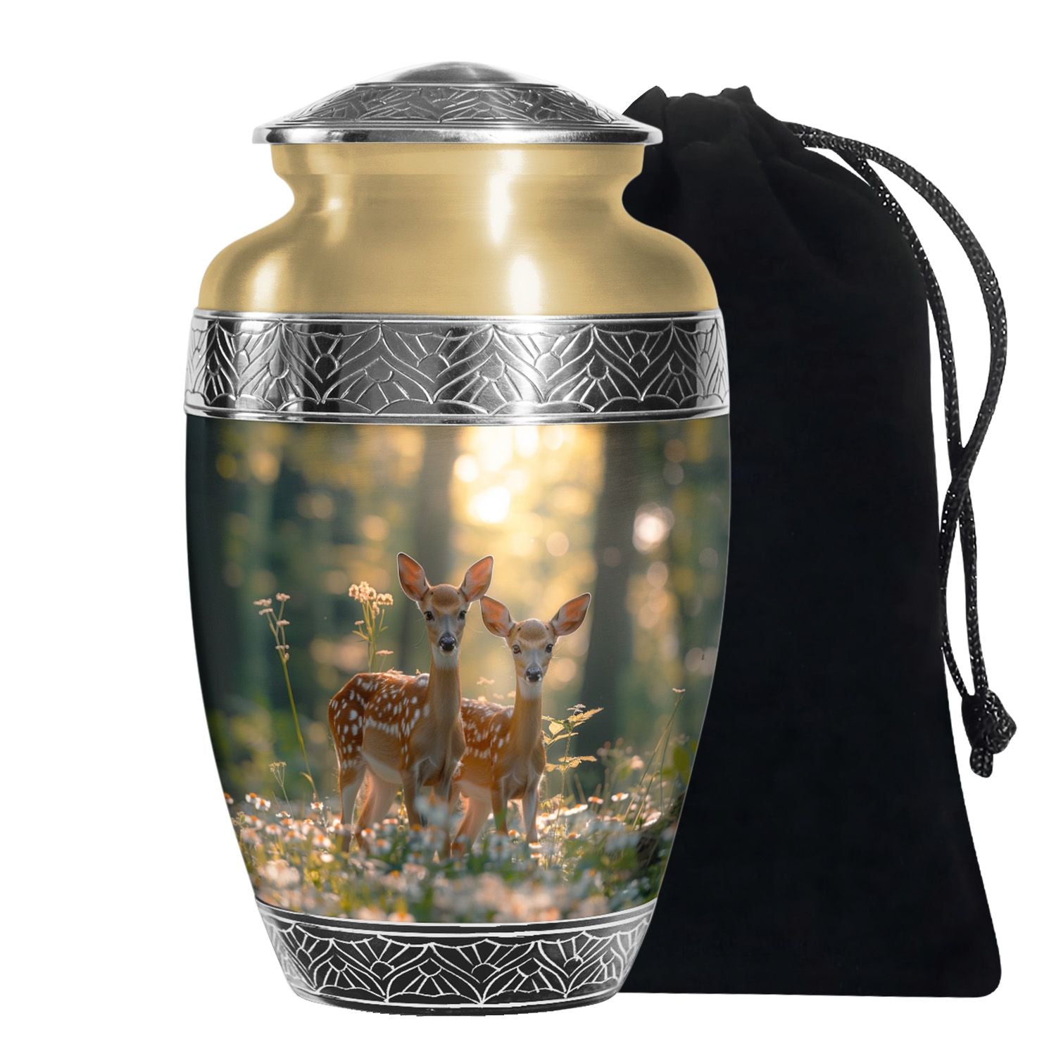 Deer Family Cremation Metal Urns For Human Ashes Large Adult