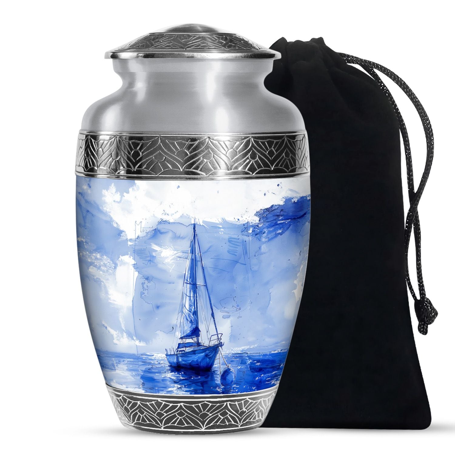 Sailboat Artistic Cremation Urn – Blue Large Human Ashes Urn