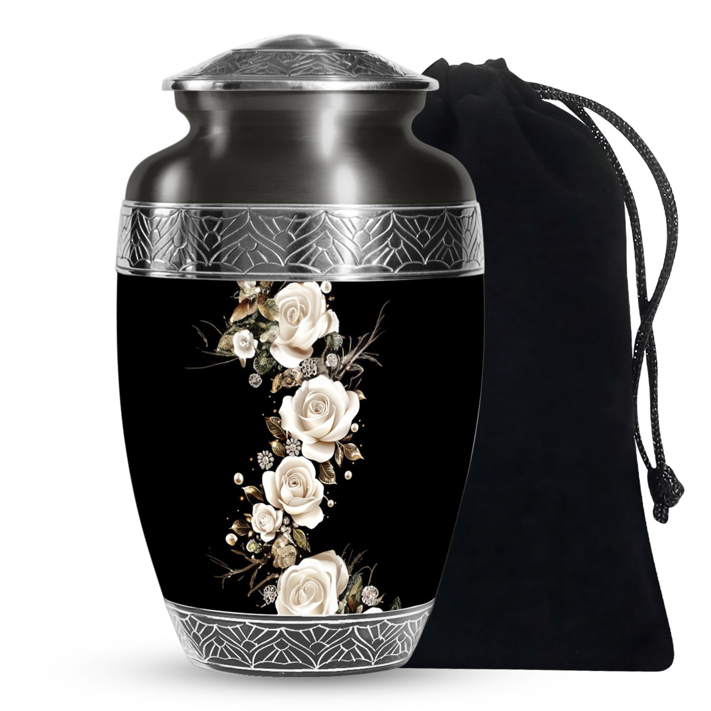 White Personalized Flower Cremation Urn for Human Ashes - 10-inch, 200 cu in - Yatskia