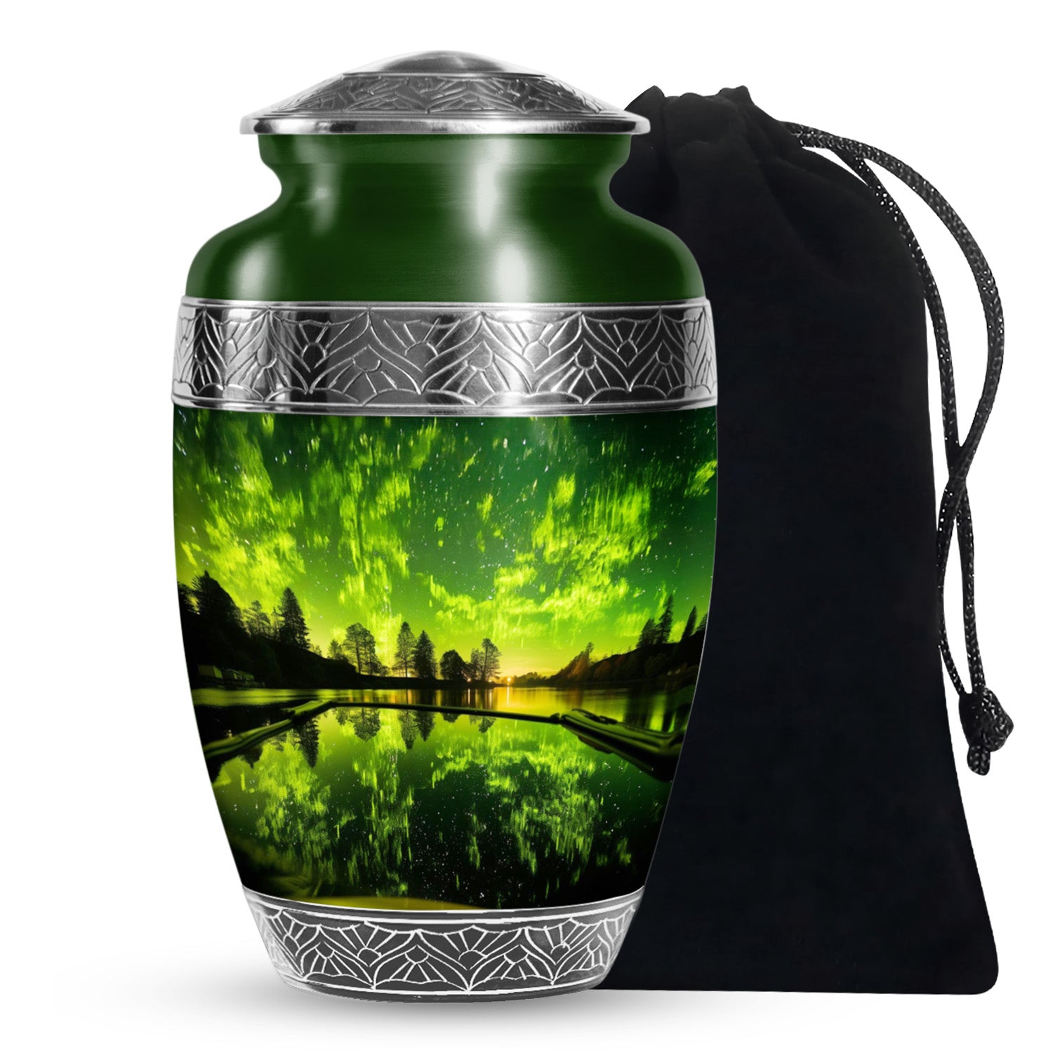 Aurora Borealis Cremation Urn for Adult Ashes - Green Memorial Urn For Cremation