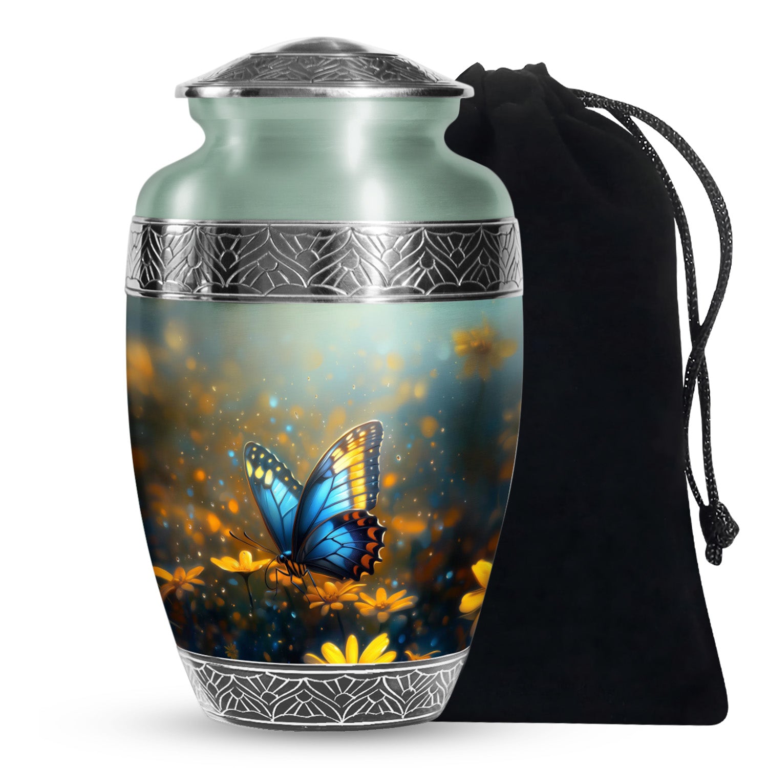 Majestic Blue Butterfly Ashes Urn - Funeral Urn For Cremation