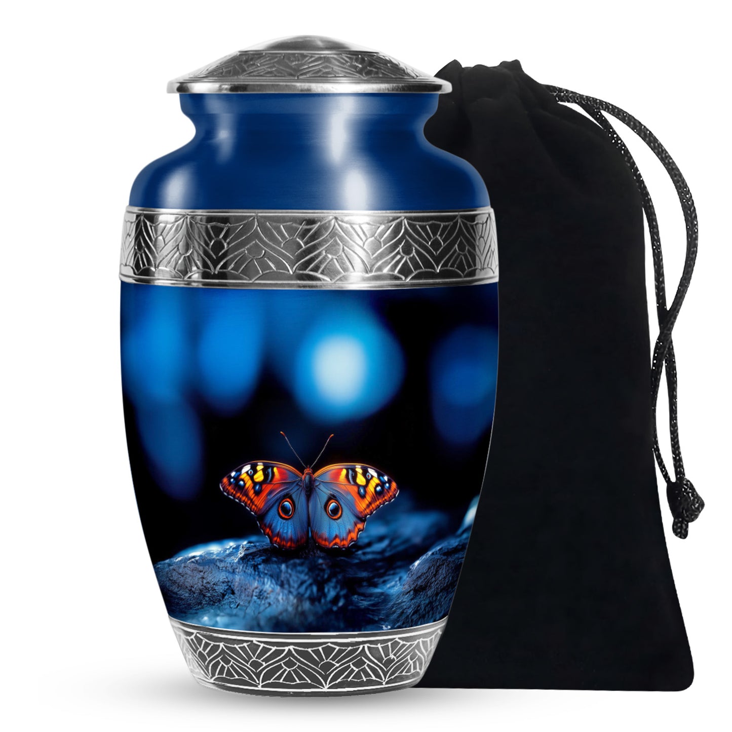 Blue Personalized Butterfly Cremation Urn for Human Ashes - 10-inch, 200 cu in - Yatskia