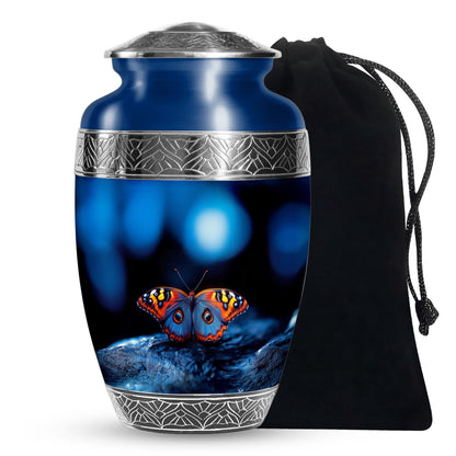 Blue Personalized Butterfly Cremation Urn for Human Ashes - 10-inch, 200 cu in - Yatskia