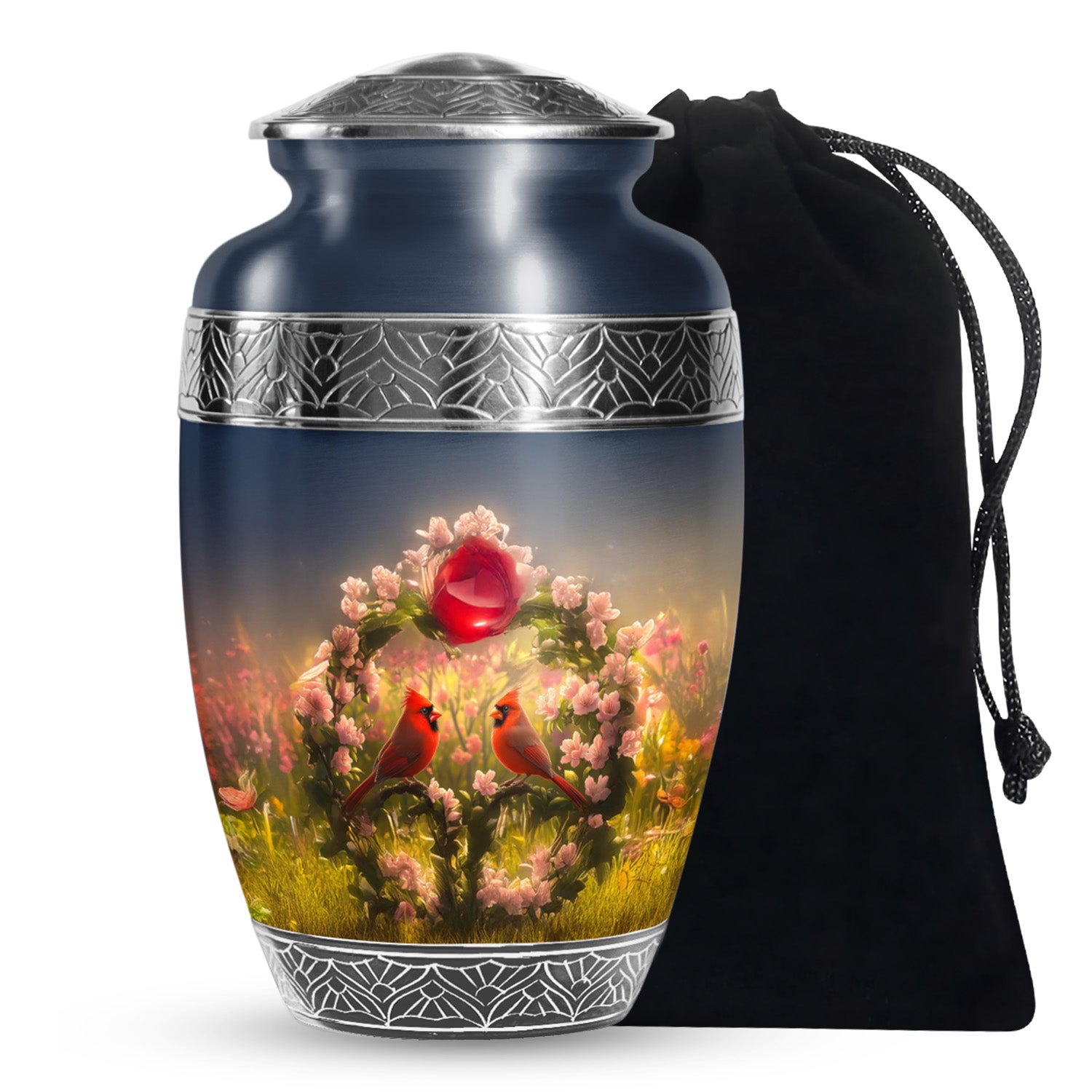 Red Cardinal Bird Urn For Cremation – Floral Memorial Urn for Human Ashes