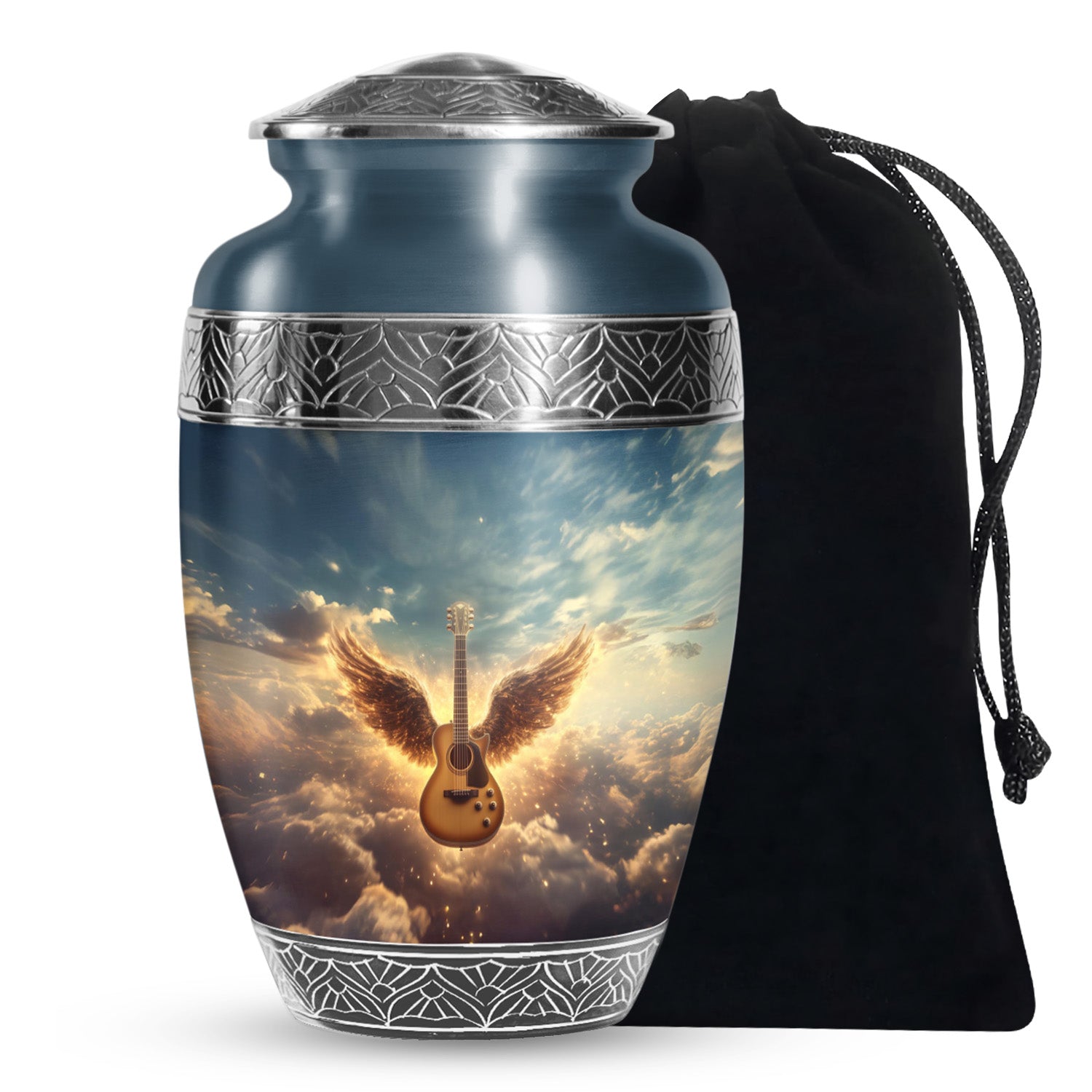 Guitar Cremation Urn for funeral  – Angel Wings Memorial Urn for Ashes