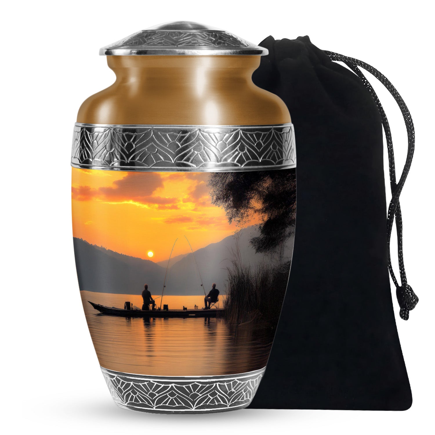 Fishing Yellow Cremation Urn for Ashes – Sunset Lake Large Cremation Urns
