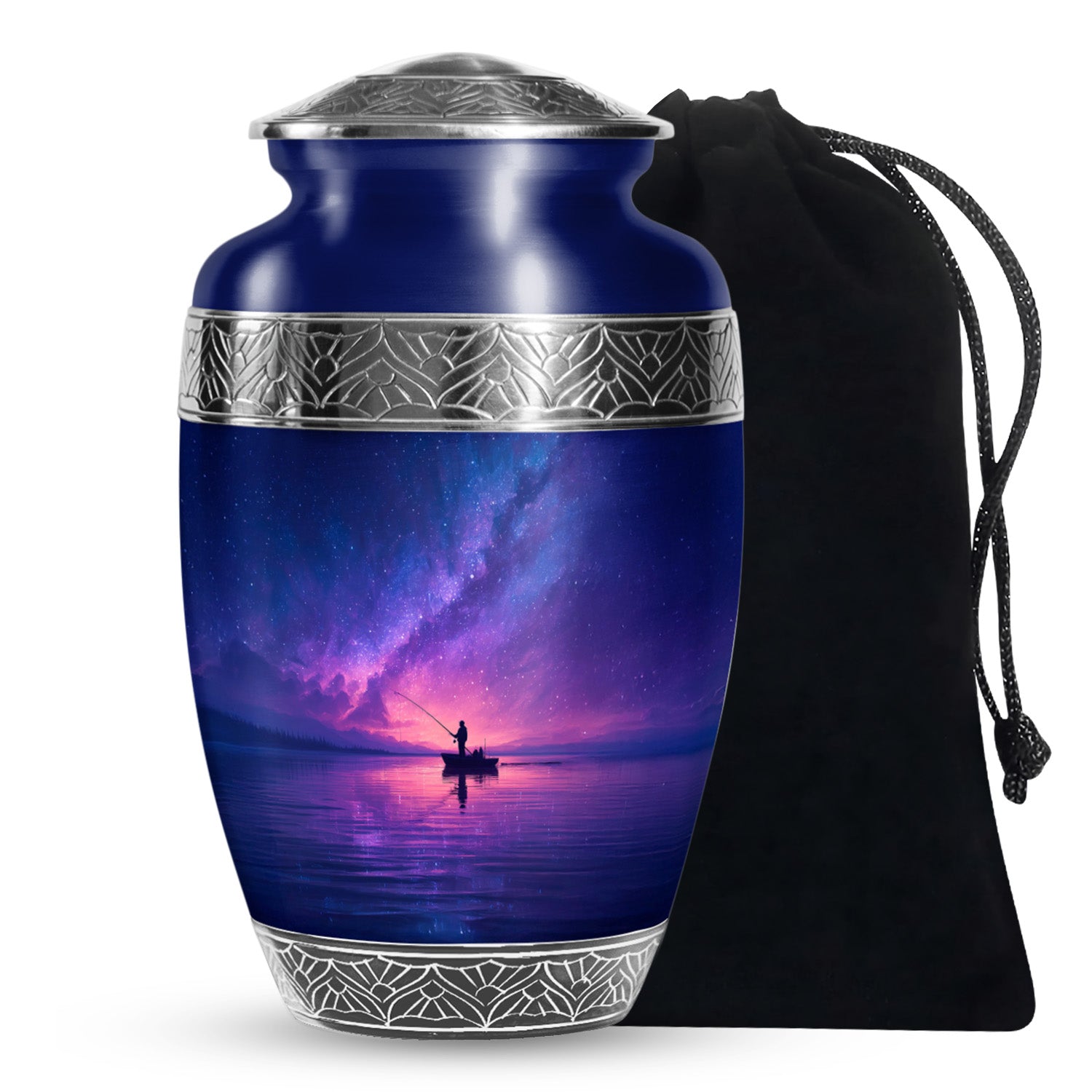 Fishing Cremation Ashes Urns Combo – Starry Night Purple Urn for Adult Human Ashes