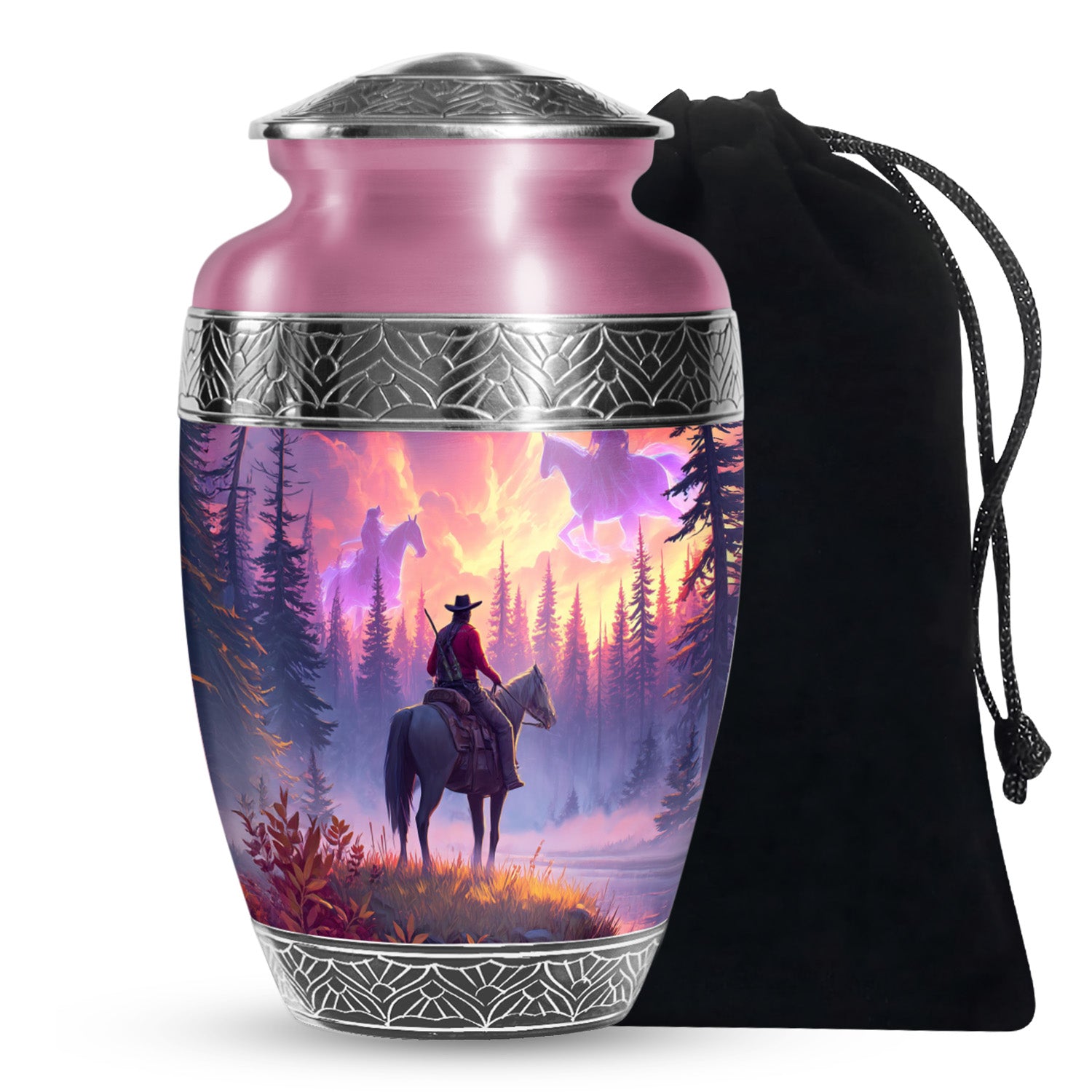 Large Cowboy Horse Cremation Urn for Adult Ashes - Pink Urn For Cremation Ashes