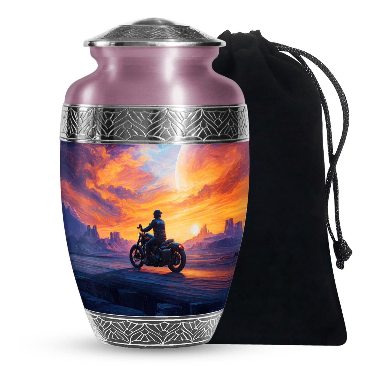 Biker Cremation Memorial Urn – Sunset Motorcycle Funeral Urn For Men