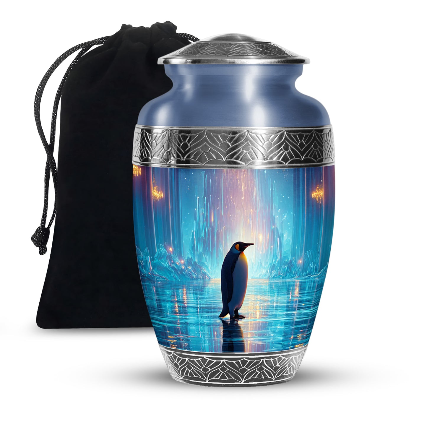 Penguin Large Cremation Urns - Blue Urn For Adult Male & Female