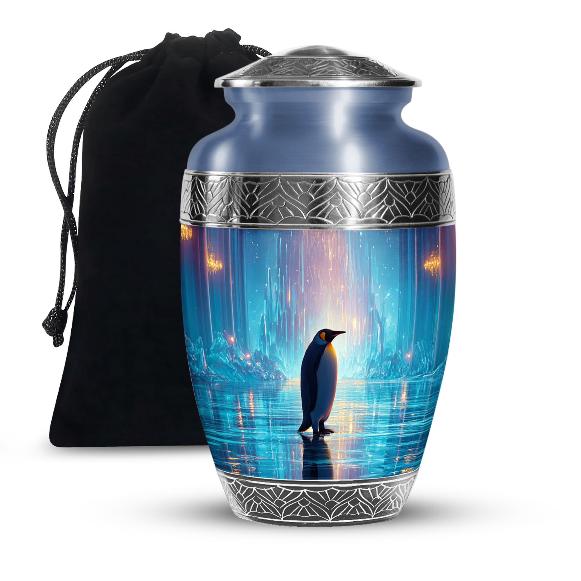 Penguin Large Cremation Urns - Blue Urn For Adult Male & Female