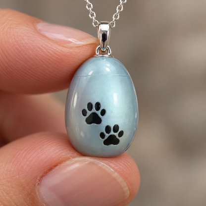 Double Paw Print Urn Necklace for Pet Ashes