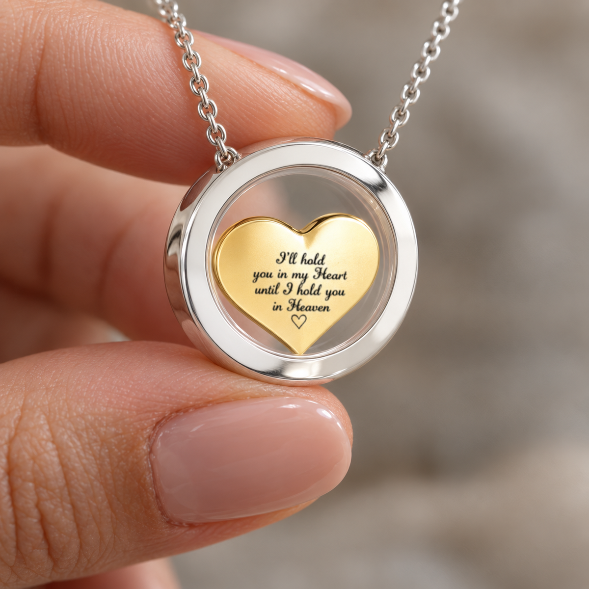 Silver-Tone Urn Pendant with Golden Heart | Memorial Necklace