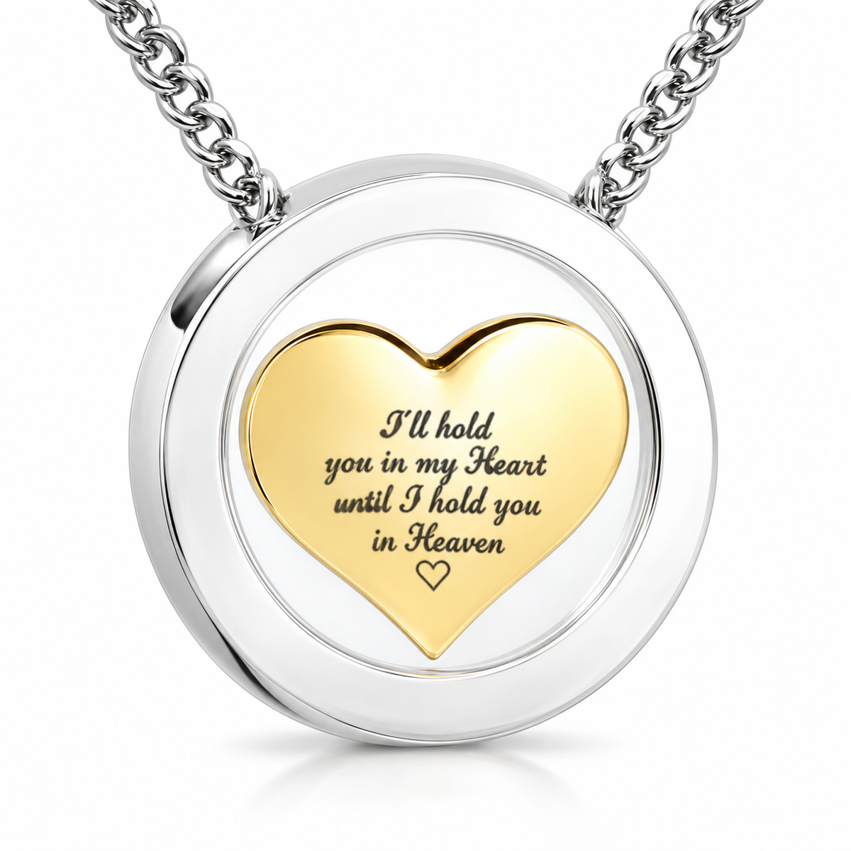 Silver-Tone Urn Pendant with Golden Heart | Memorial Necklace