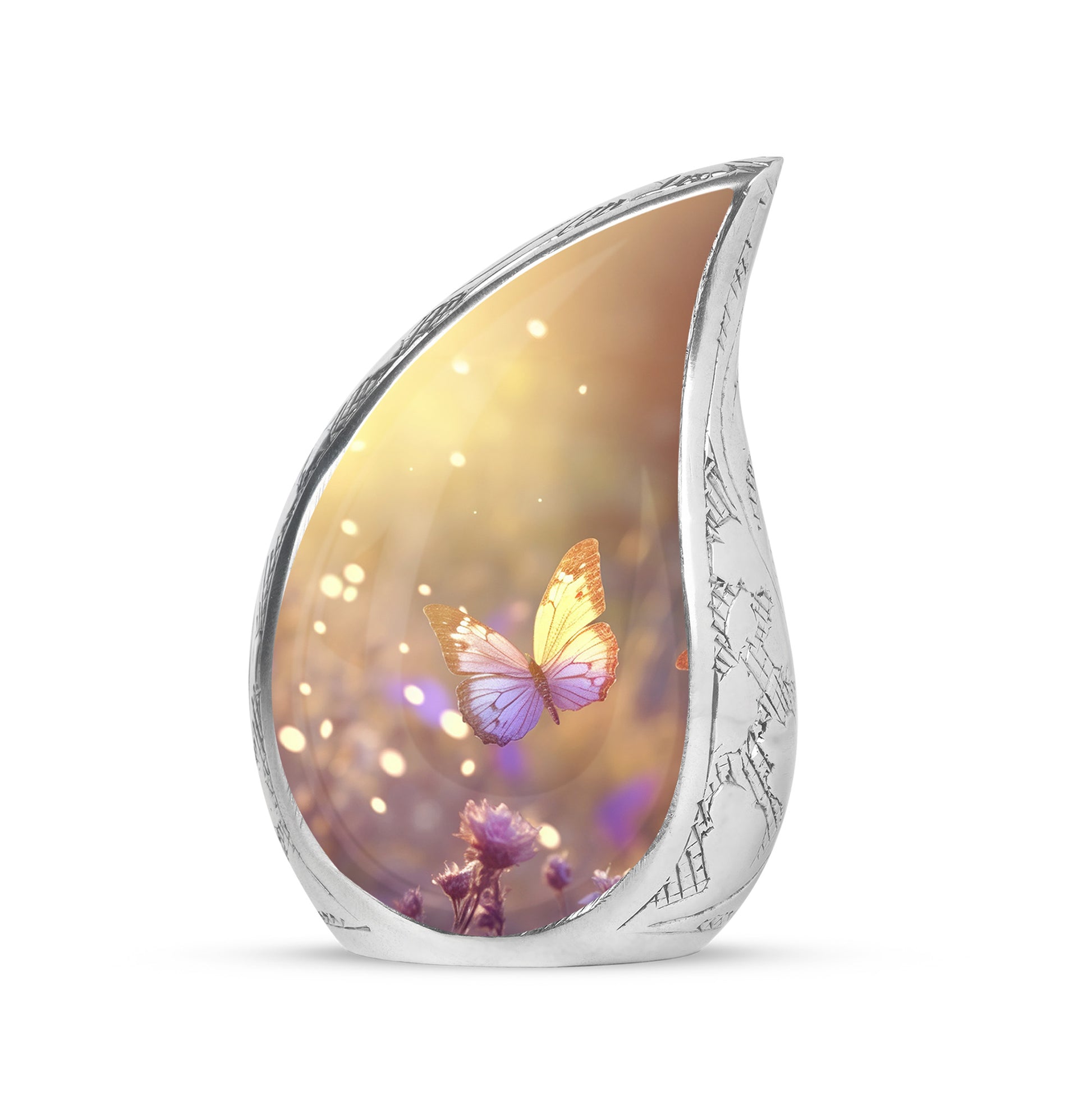 purple Butterfly & flower Urn - Sunset Memorial Urn For Funeral