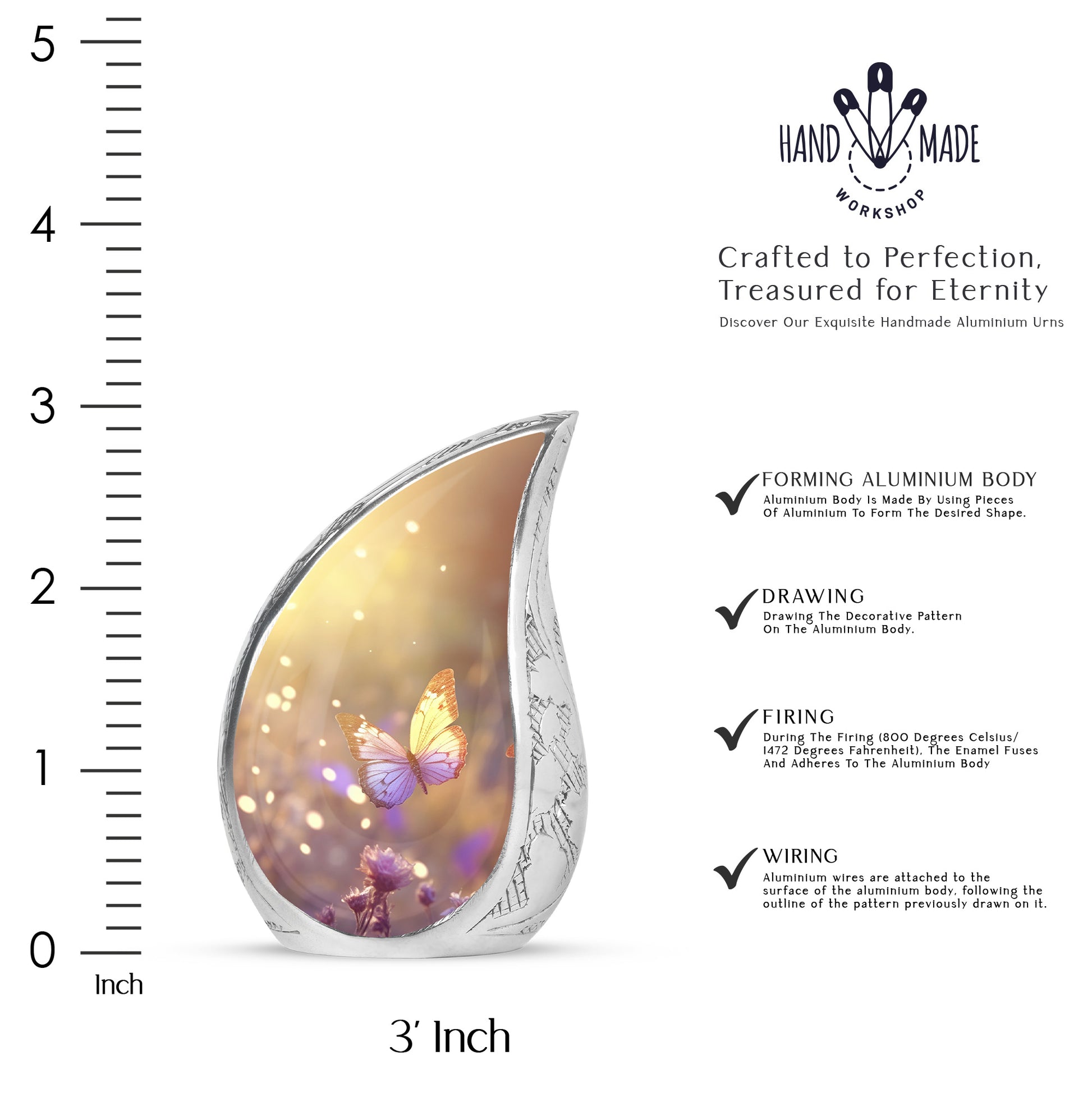 purple Butterfly & flower Urn - Sunset Memorial Urn For Funeral