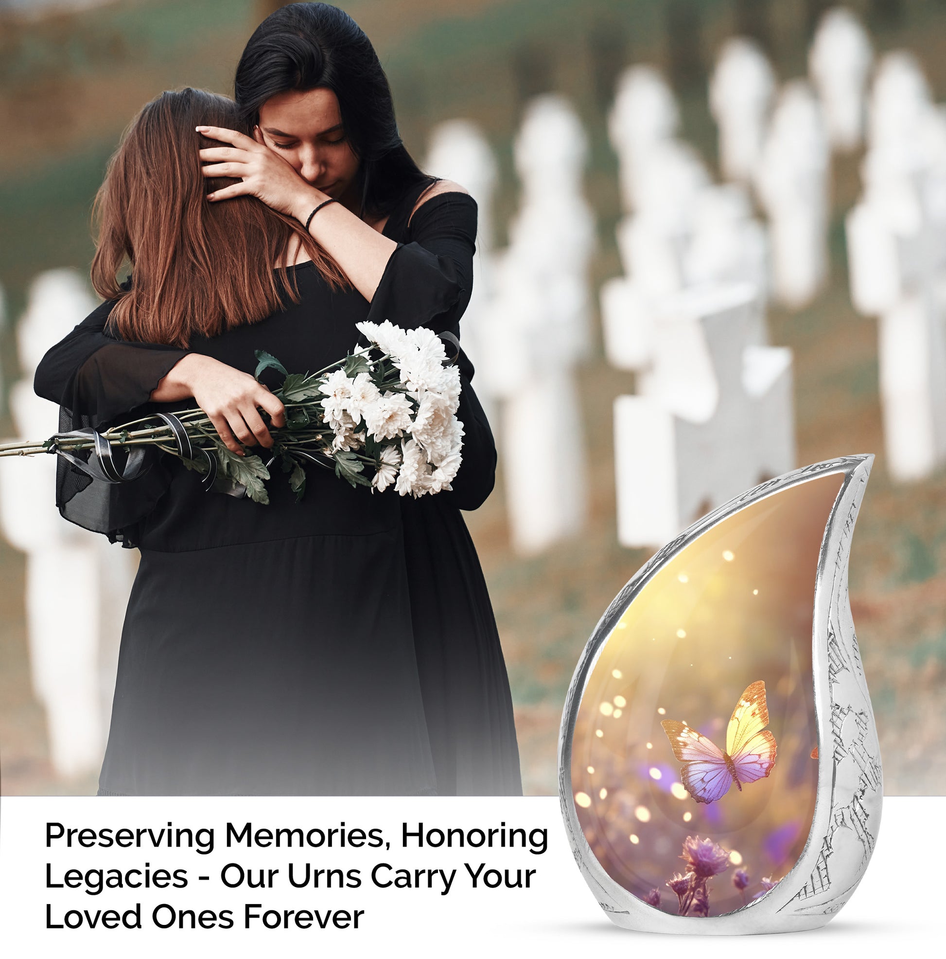 purple Butterfly & flower Urn - Sunset Memorial Urn For Funeral