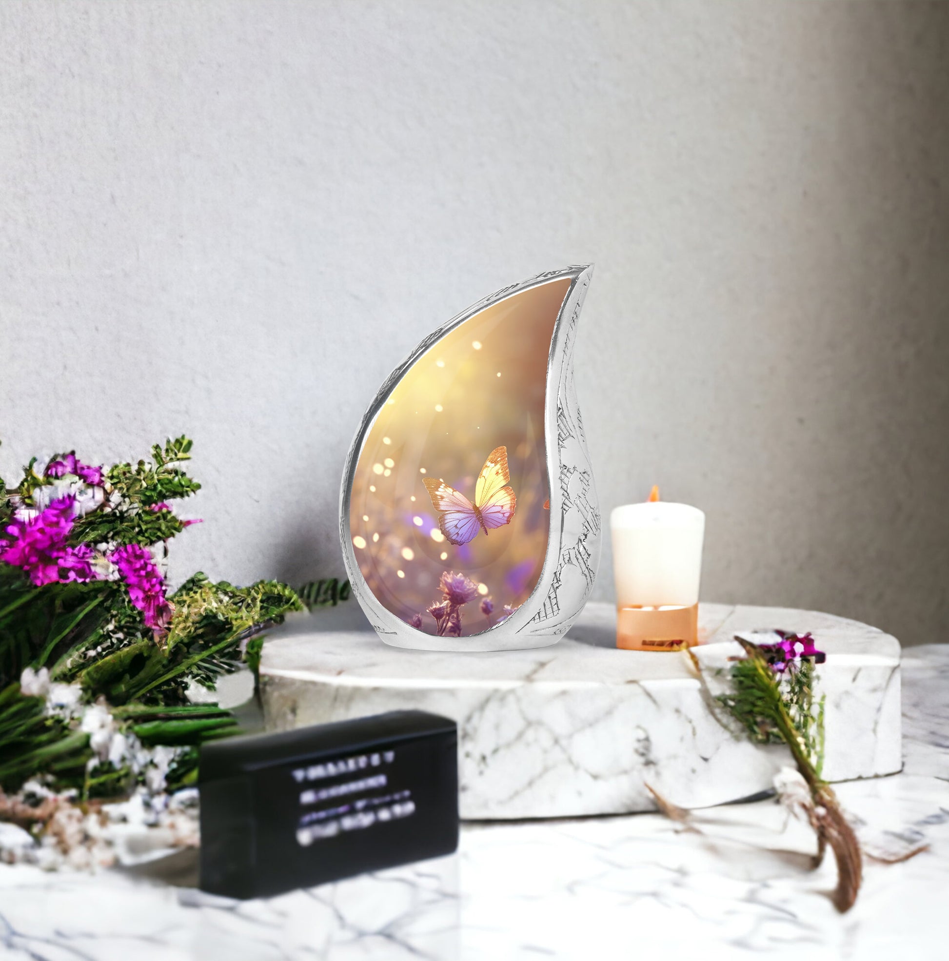 purple Butterfly & flower Urn - Sunset Memorial Urn For Funeral