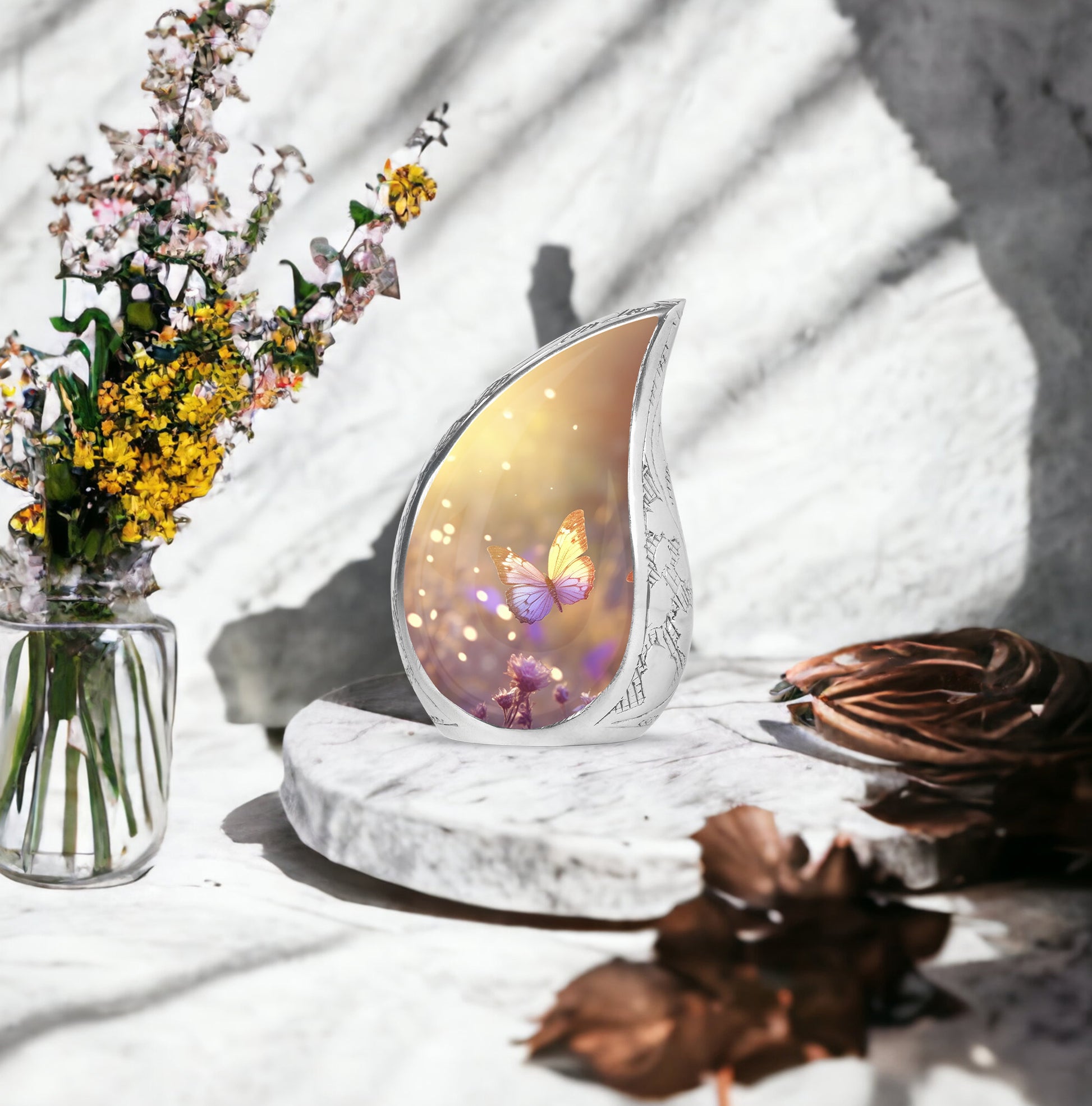 purple Butterfly & flower Urn - Sunset Memorial Urn For Funeral