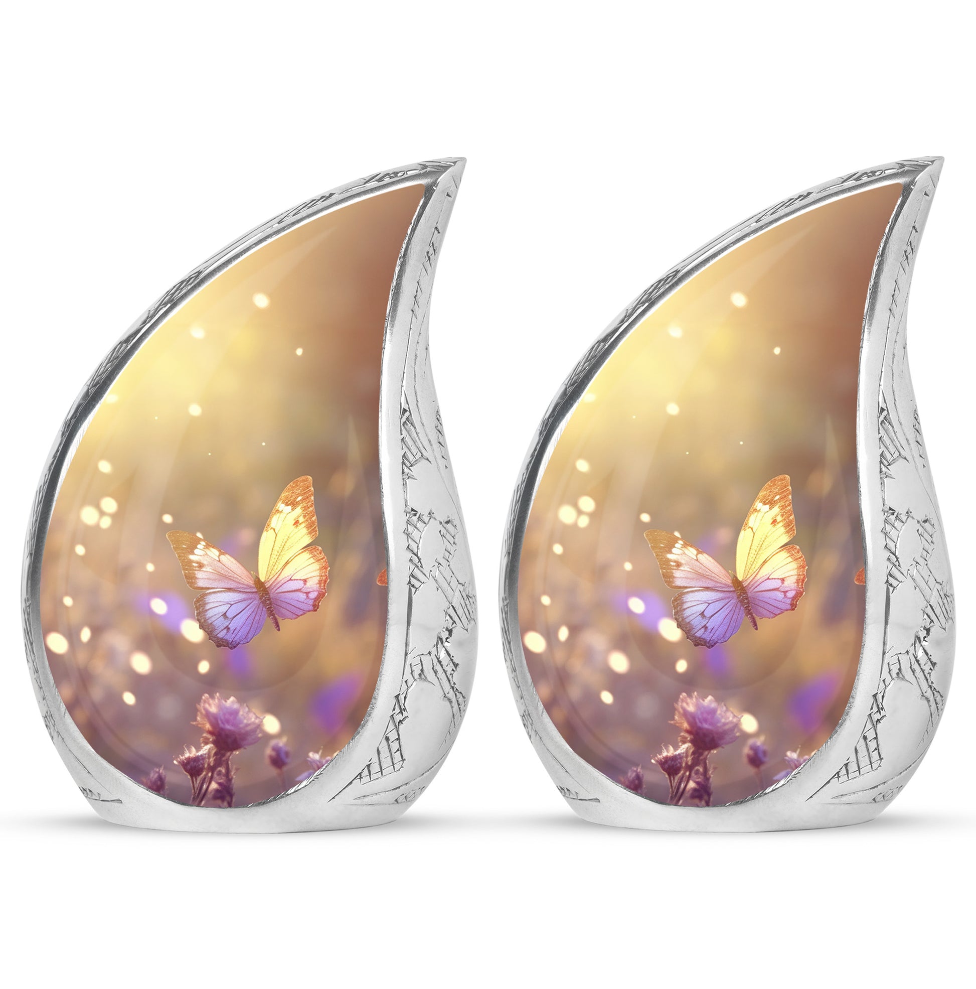 purple Butterfly & flower Urn - Sunset Memorial Urn For Funeral