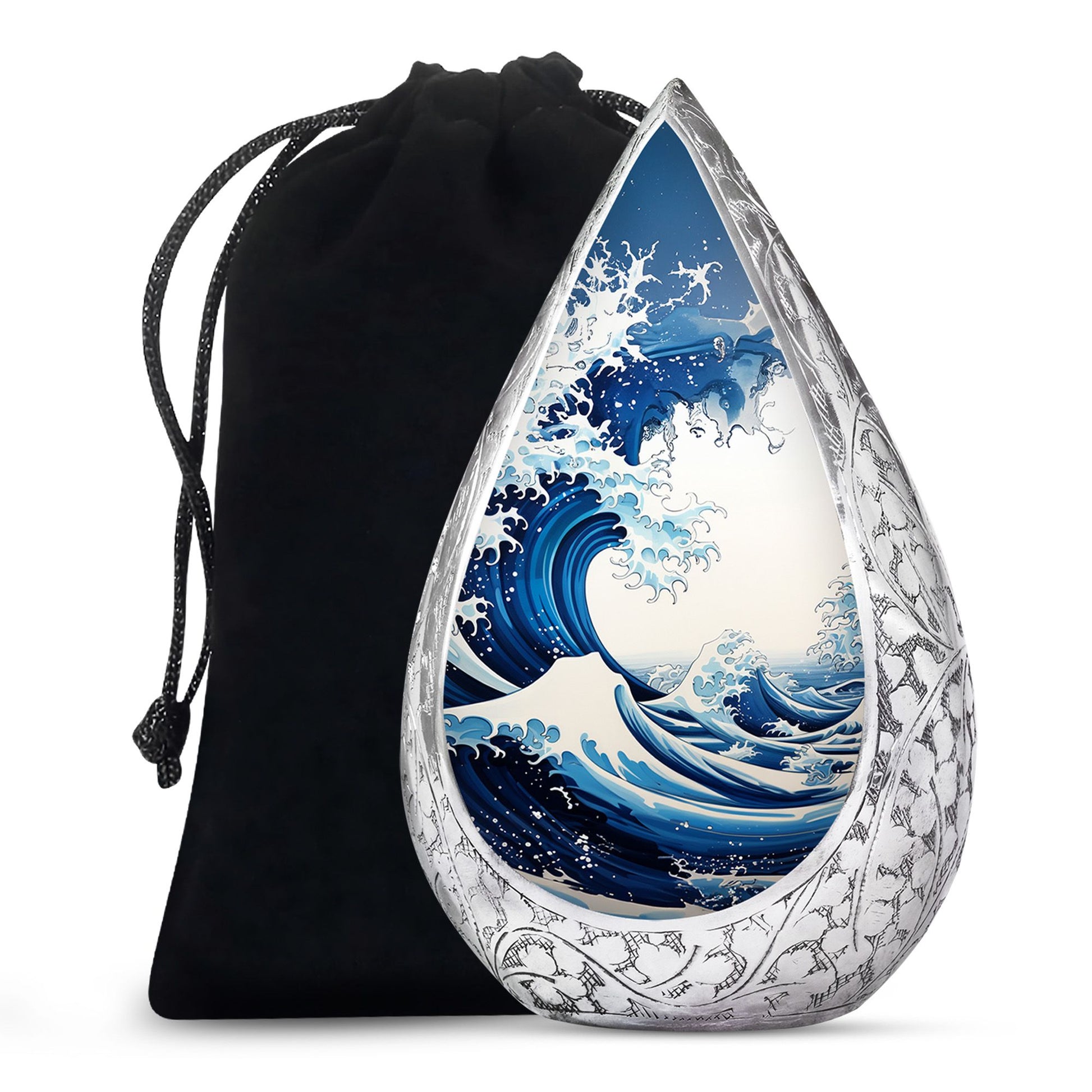 Ocean Waves White Cremation Urn for Mom's Memorial Burial