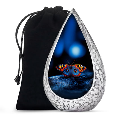Blue Personalized Butterfly Cremation Urn for Human Ashes - 10-inch, 200 cu in - Yatskia