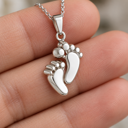 Baby Footprints Memorial Urn Necklace for Ashes