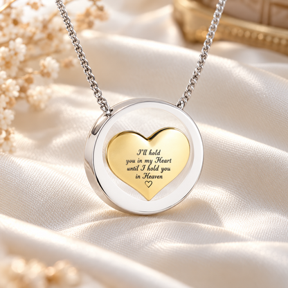 Silver-Tone Urn Pendant with Golden Heart | Memorial Necklace