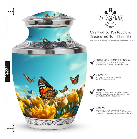 Pink memorial urn adorned with graceful butterfly design for safeguarding human ashes