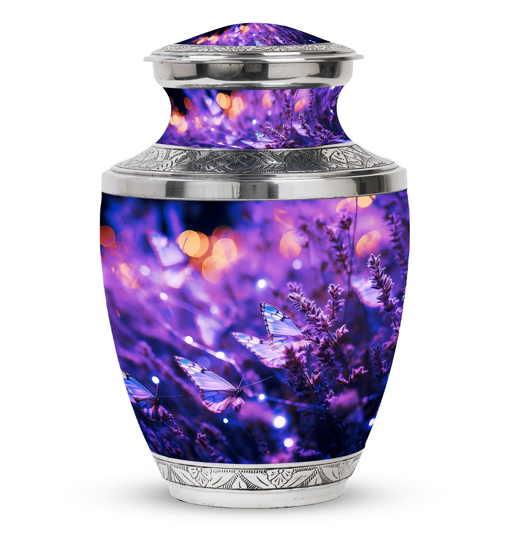 Butterflies in Forest Memorial Urn: Classy, Large-sized Cremation Urn