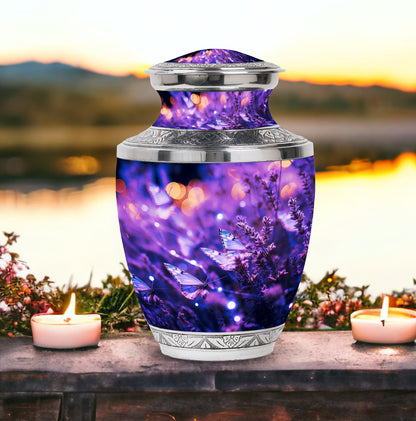 Purple Butterfly Cremation Urn for adult ashes, ideal for both men and women
