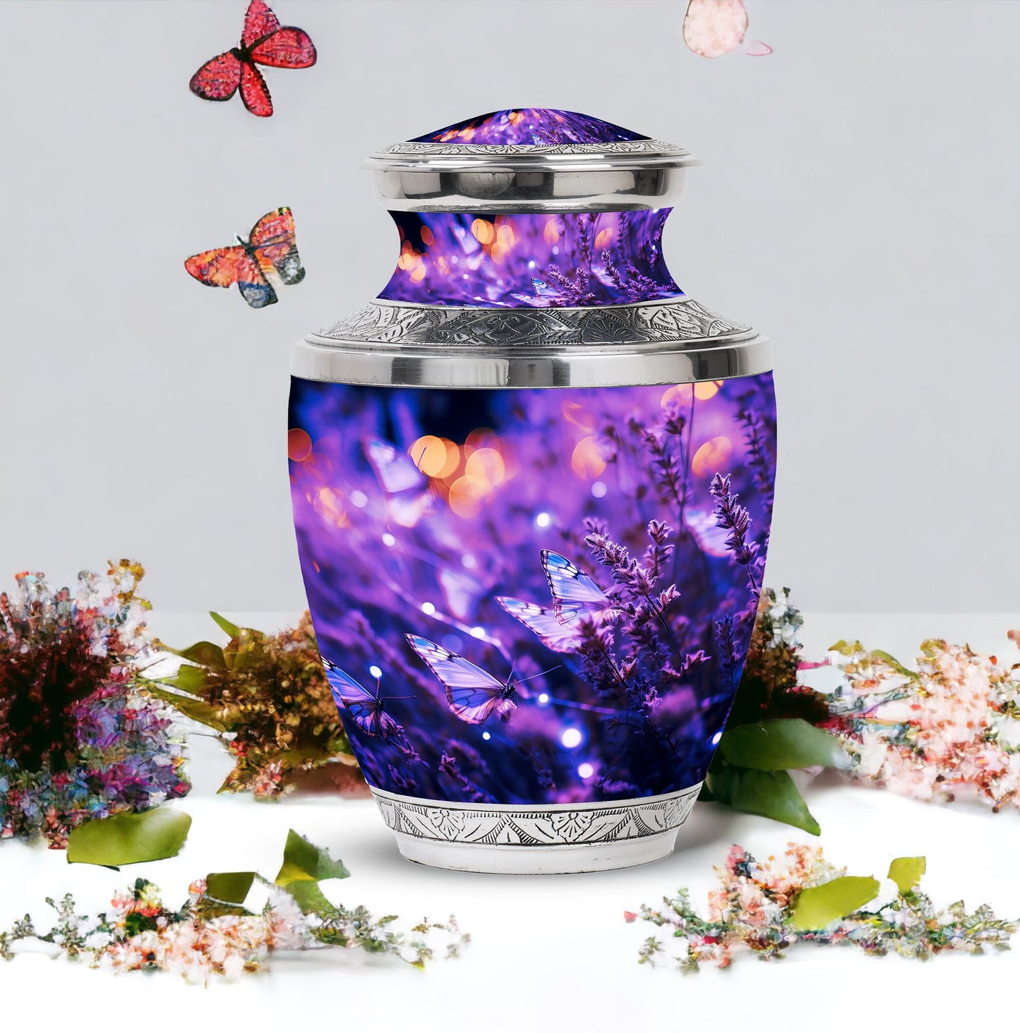Purple Butterfly Cremation Urn for adult ashes, ideal for both men and women