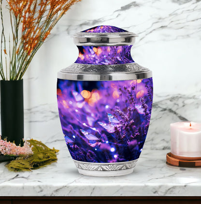 Purple Butterfly Cremation Urn for adult ashes, ideal for both men and women