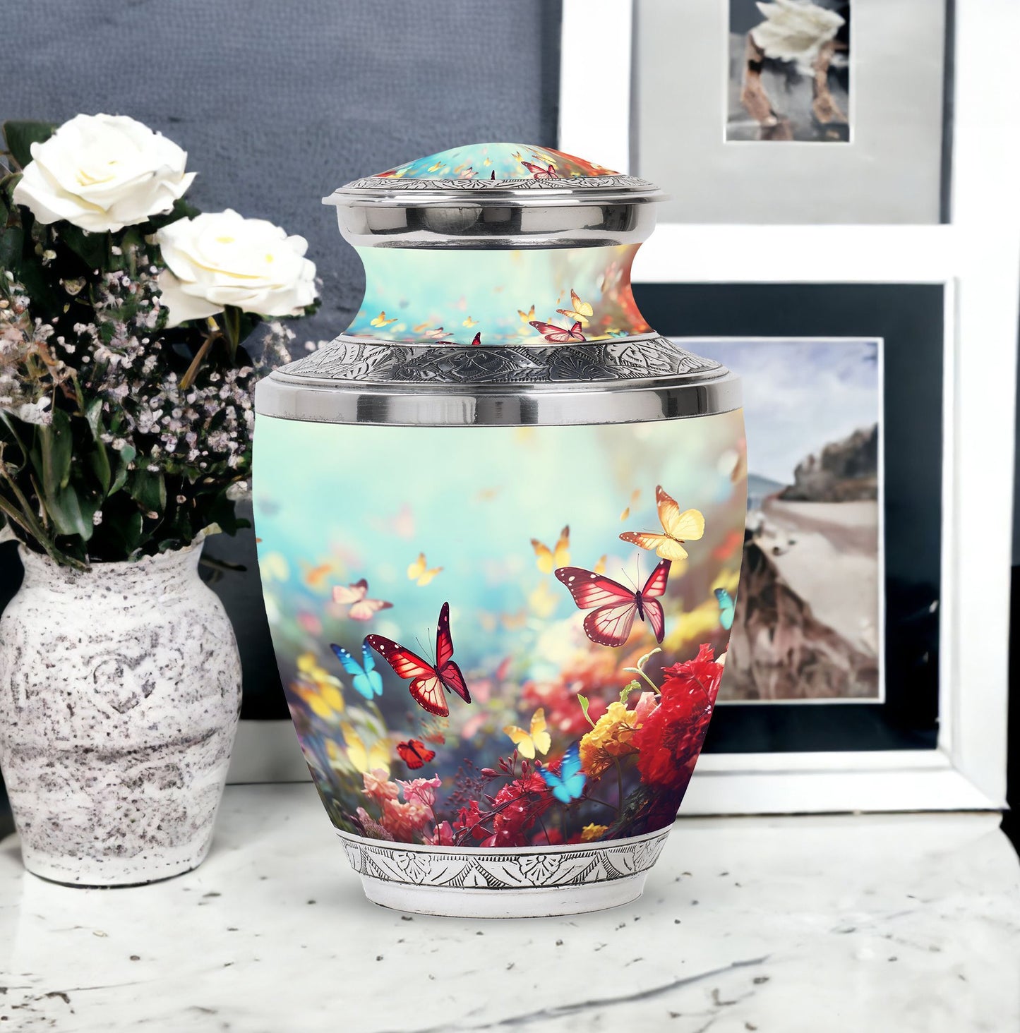 Colorful Butterflies urn for human ashes