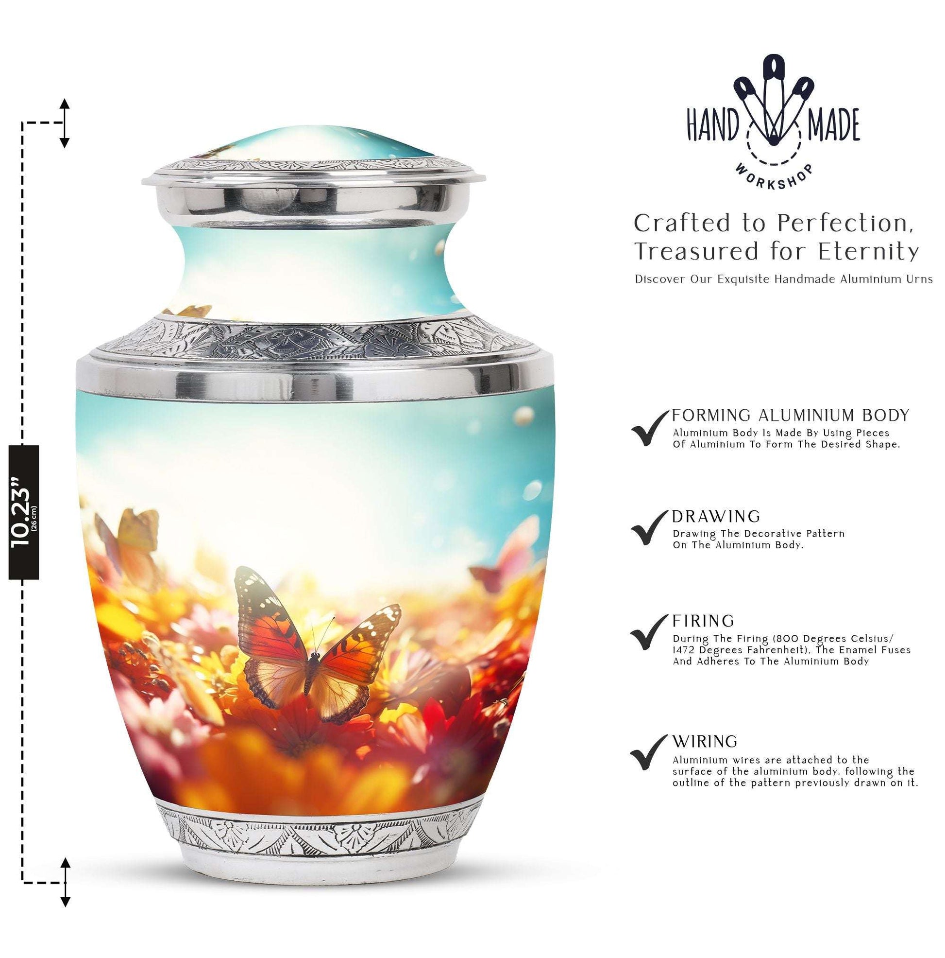 Colorful butterflies urn, cremation urns for women, large and suitable for adult male dad ashes