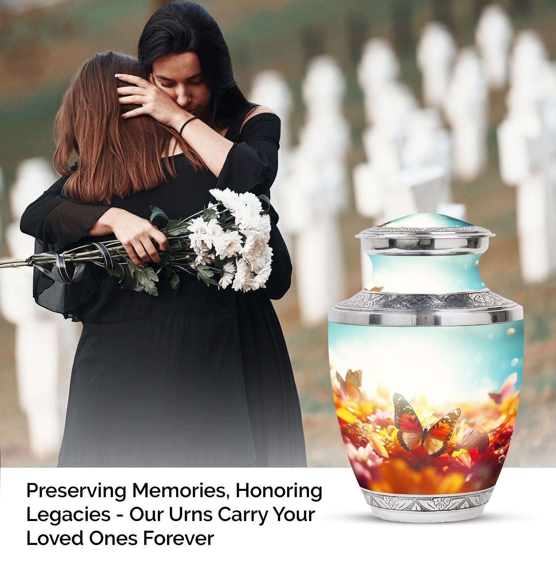 Colorful butterflies urn, cremation urns for women, large and suitable for adult male dad ashes