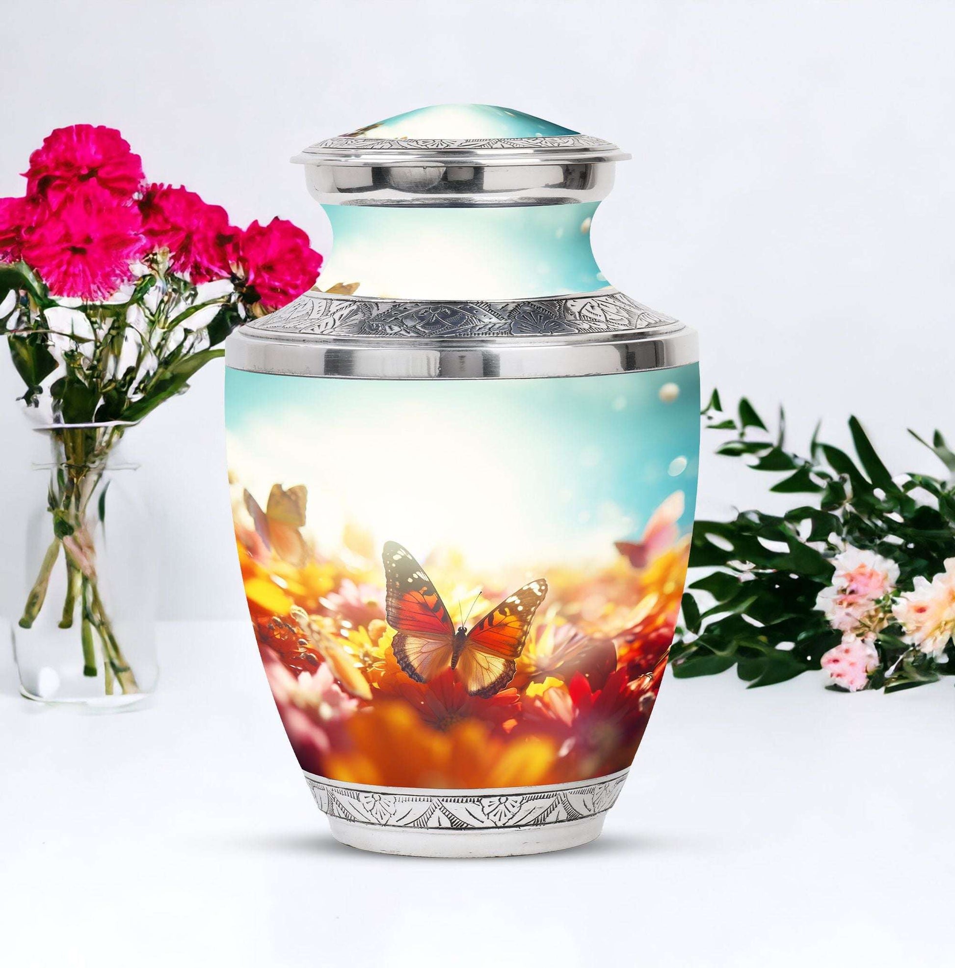 Colorful butterflies urn, cremation urns for women, large and suitable for adult male dad ashes