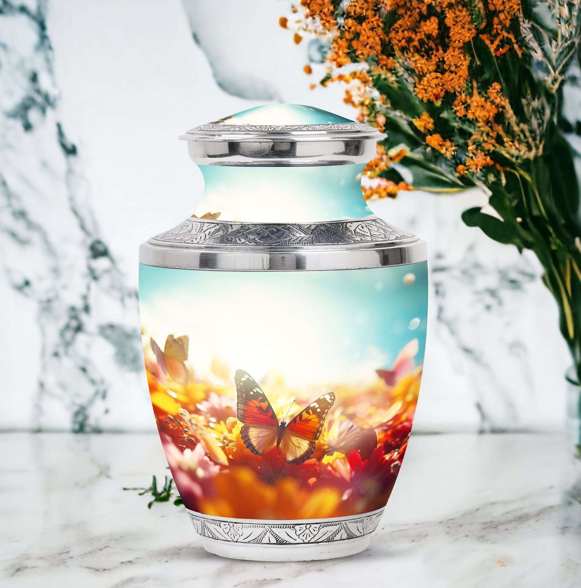 Colorful butterflies urn, cremation urns for women, large and suitable for adult male dad ashes