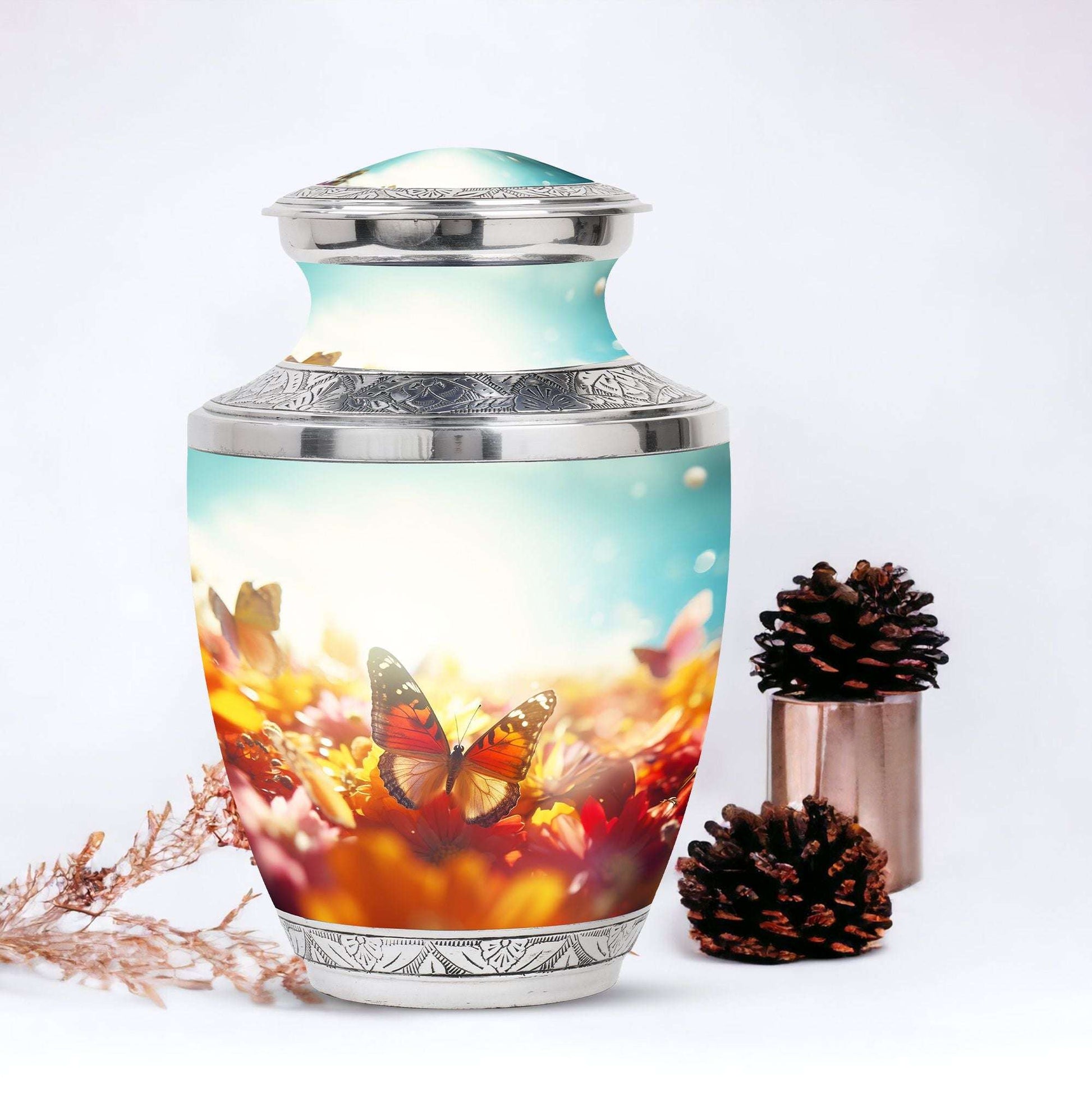 Colorful butterflies urn, cremation urns for women, large and suitable for adult male dad ashes