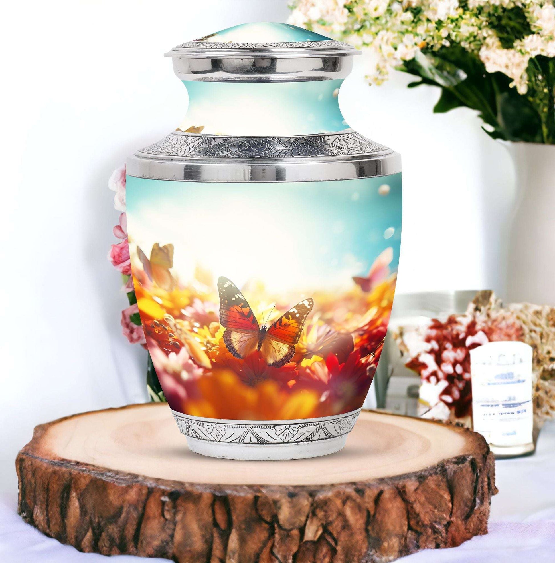 Colorful butterflies urn, cremation urns for women, large and suitable for adult male dad ashes