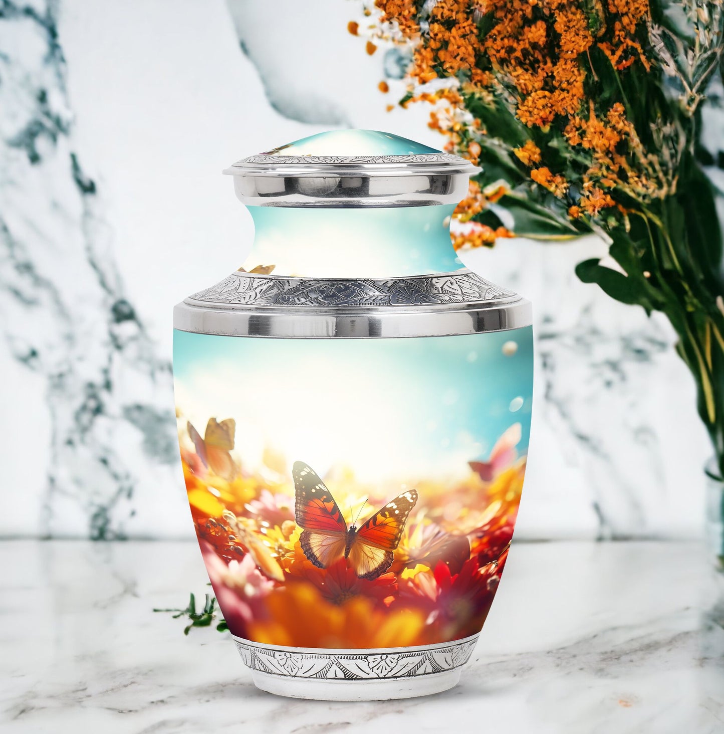 Colorful butterflies urn, cremation urns for women, large and suitable for adult male dad ashes