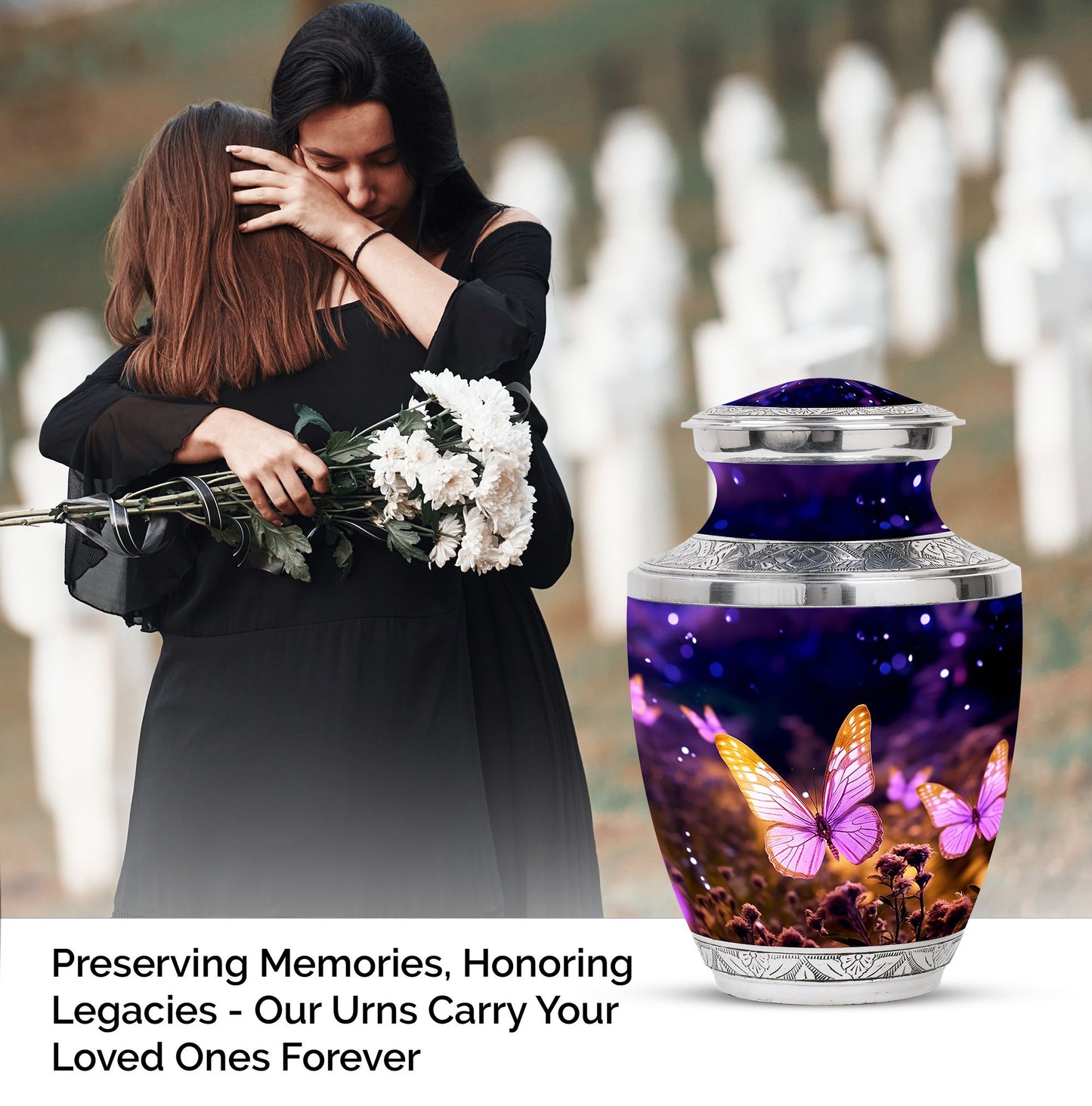 Large Butterflies Urn designed for burial, suitable for adult male or female ashes storage