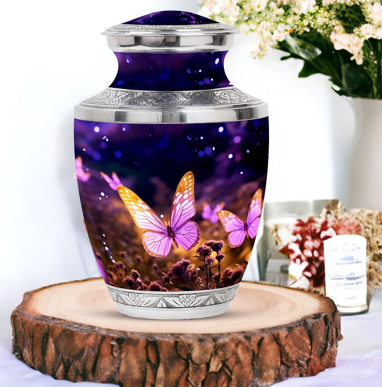 Large Butterflies Urn designed for burial, suitable for adult male or female ashes storage